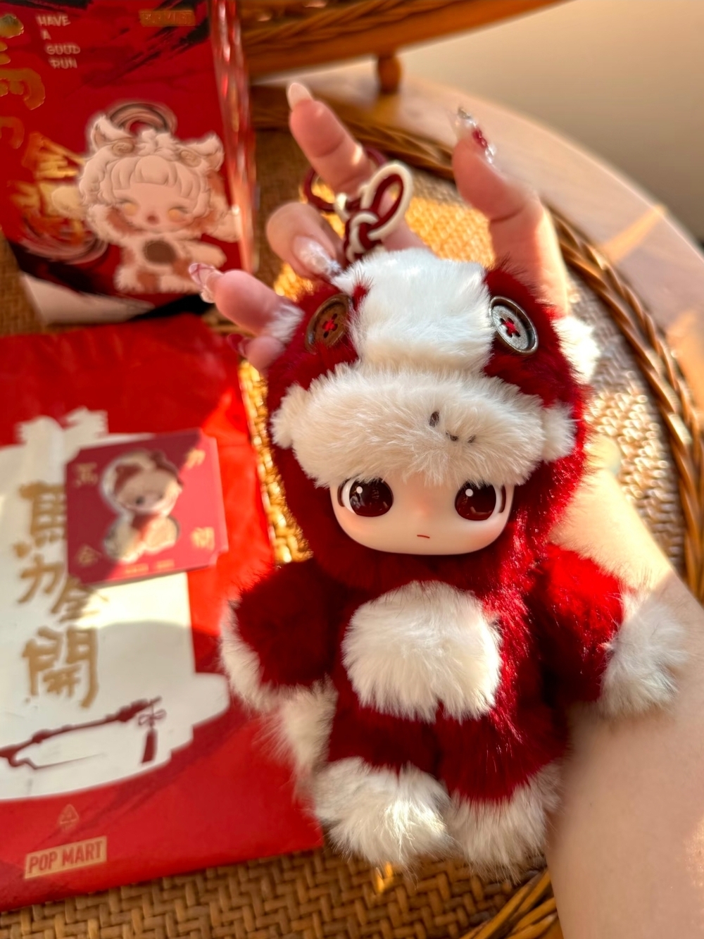 Red & White Plush Doll Keychain